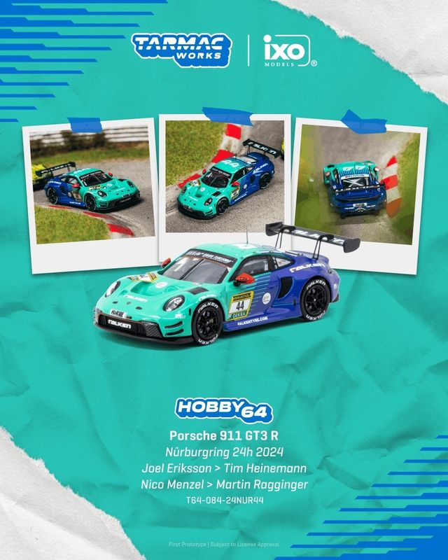 1:64 Tarmac - 2024 Porsche 911 (992) GT3 R #44 Joel Erikssson-Tim Heinemann/NIco Menzel-Martin Ragginger Nurburgring 24h