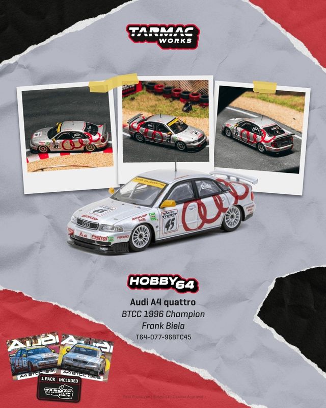 1:64 Tarmac - 1996 Audi A4 Quattro #45 Frank Biela BTCC Champion *Tarmac Cards*