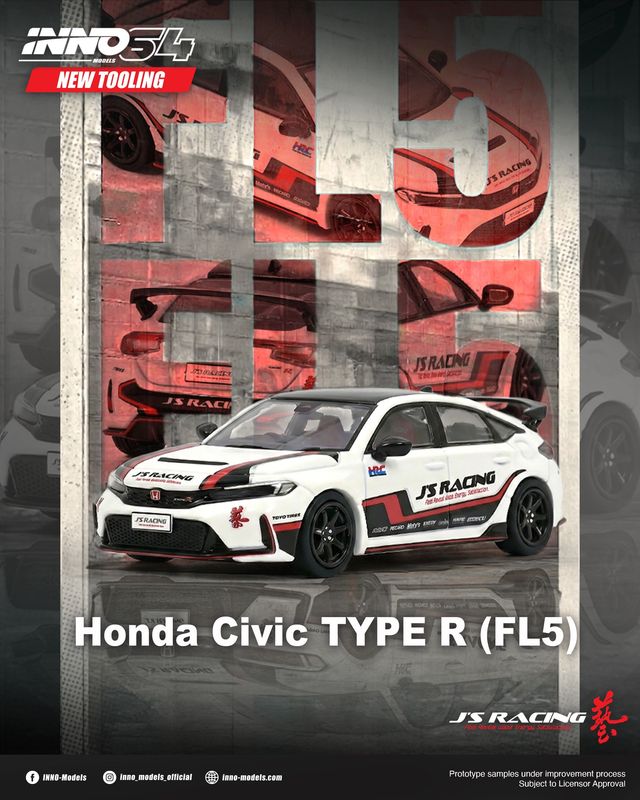 1:64 Inno64 - Honda Civic (FL5) J`S Racing, white/black/red