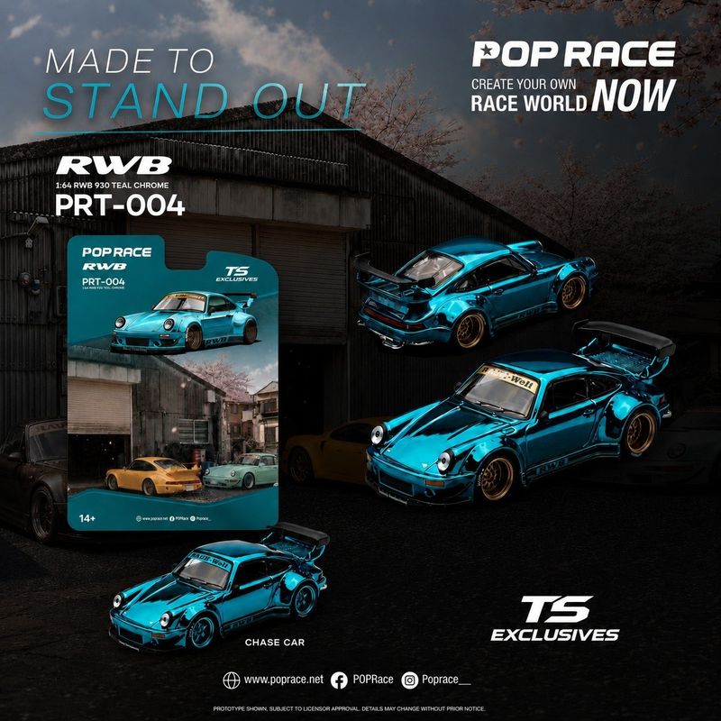 1:64 Pop Race Limited - RWB 930 *Tokyo Station Exclusives*, teal chrome *Enigma Exclusive*