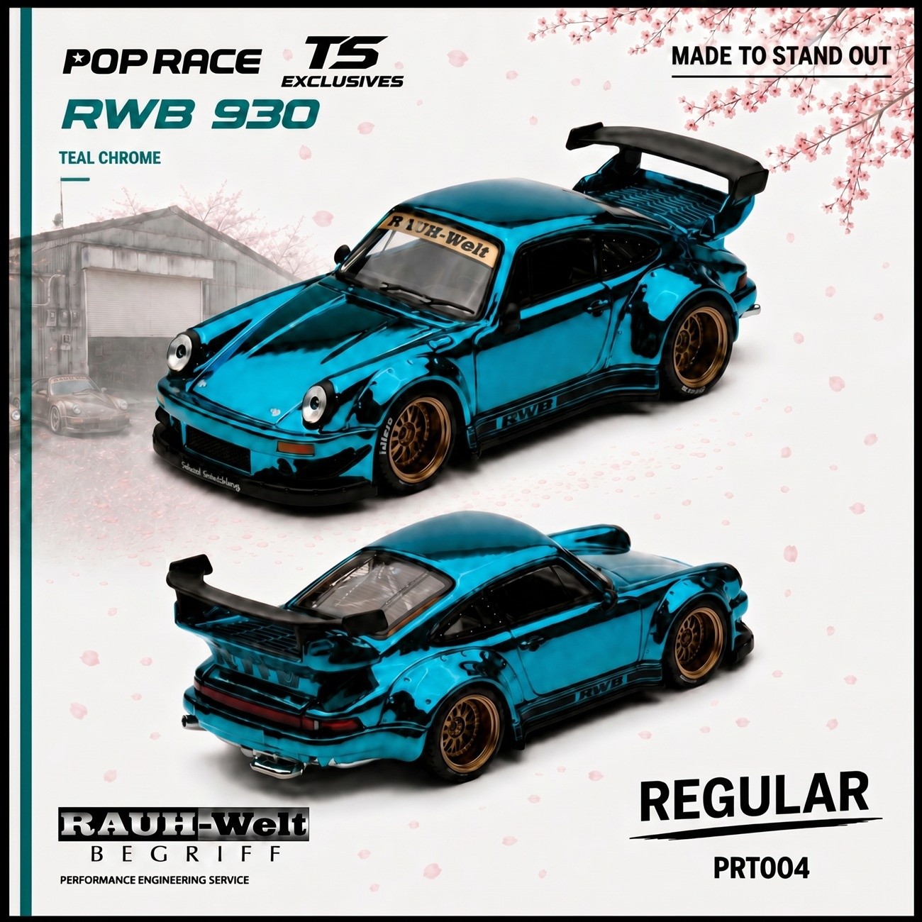1:64 Pop Race Limited - RWB 930 *Tokyo Station Exclusives*, teal chrome *Enigma Exclusive*