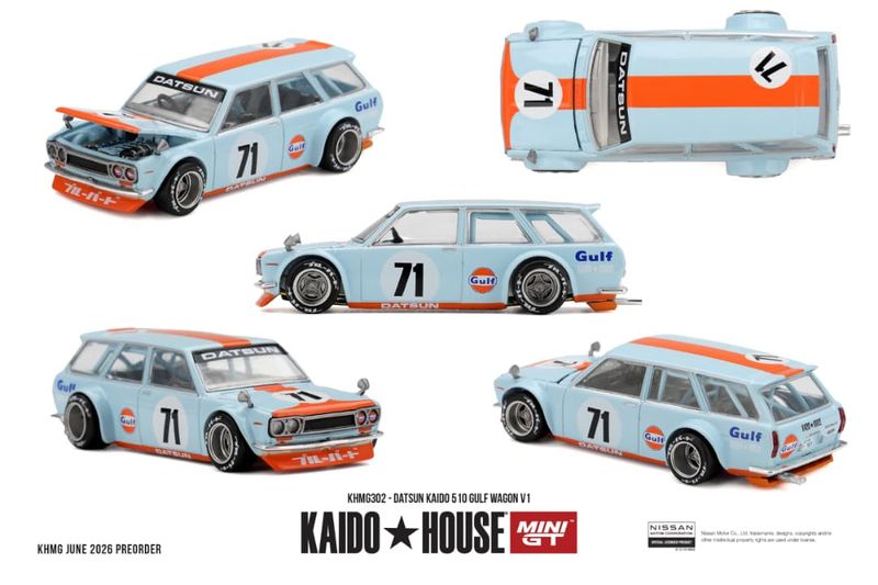 1:64 Mini GT - 1969 Datsun 510 *Gulf* Wagon V1