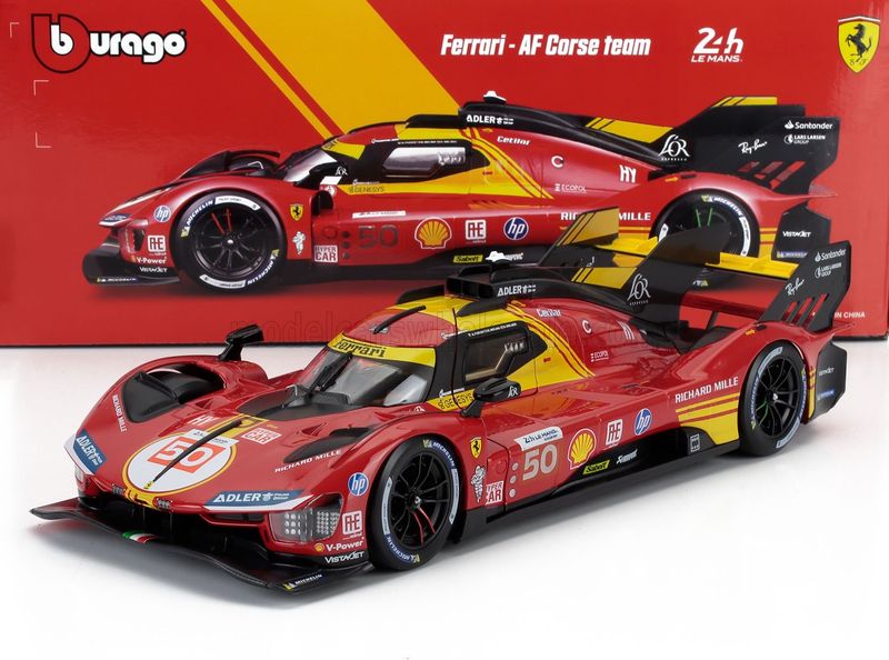 1:18 Bburago - Ferrari 499P 3.0L Turbo V6 Team Ferrari AF Corse #50 Winner 24h Le Mans 2024 A. Fuoco - M. Molina - N. Nielsen 1:18 Bburago - Ferrari 499P 3.0L Turbo V6 Team Ferrari AF Corse #50 Winner 24h Le Mans 2024 A. Fuoco - M. Molina - N. Nielsen