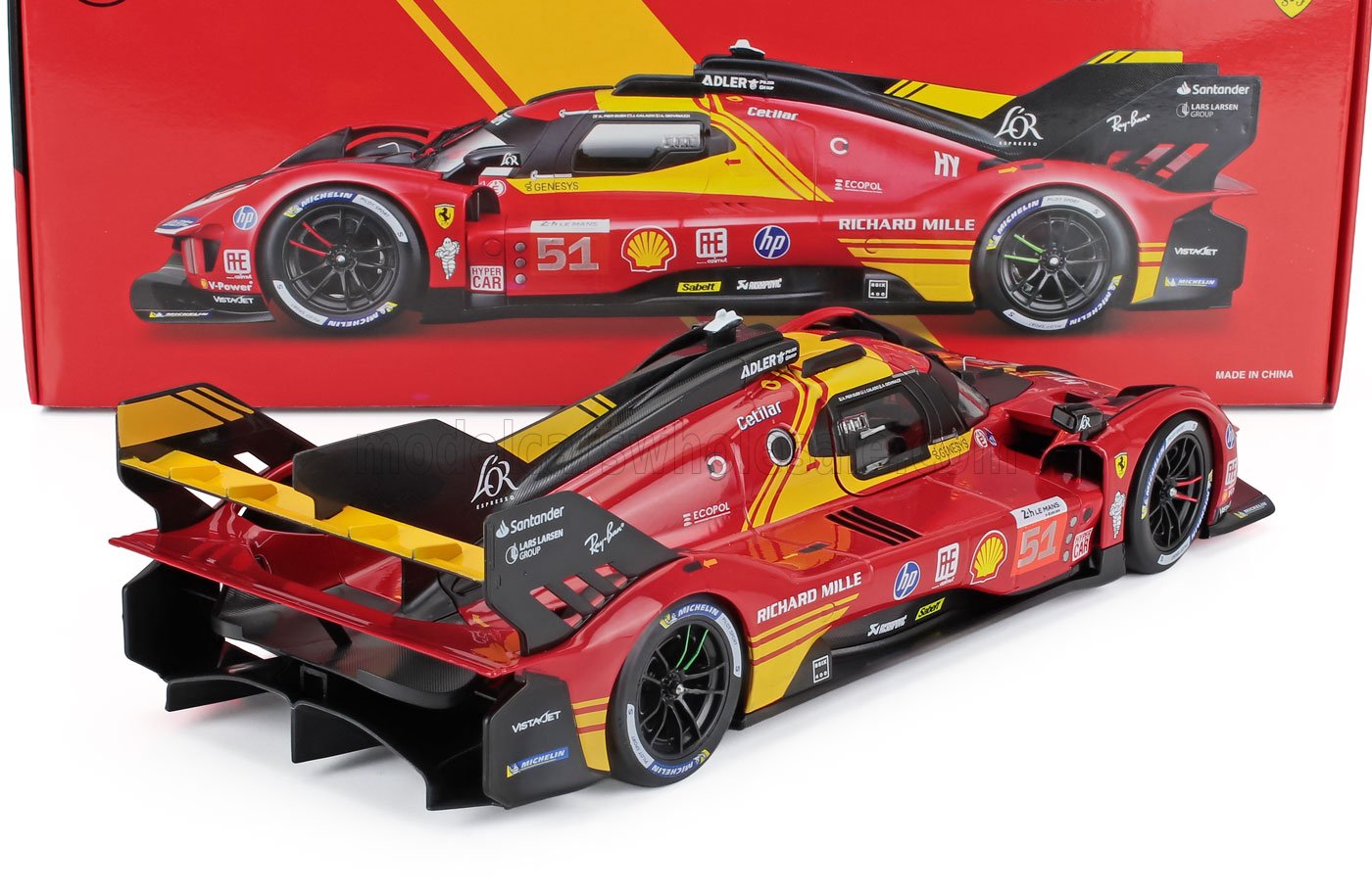 1:18 Bburago - Ferrari 499P 3.0L Turbo V6 Team Ferrari AF Corse #51 3rd 24h Le Mans 2024 A.P. Guidi- J. Calado