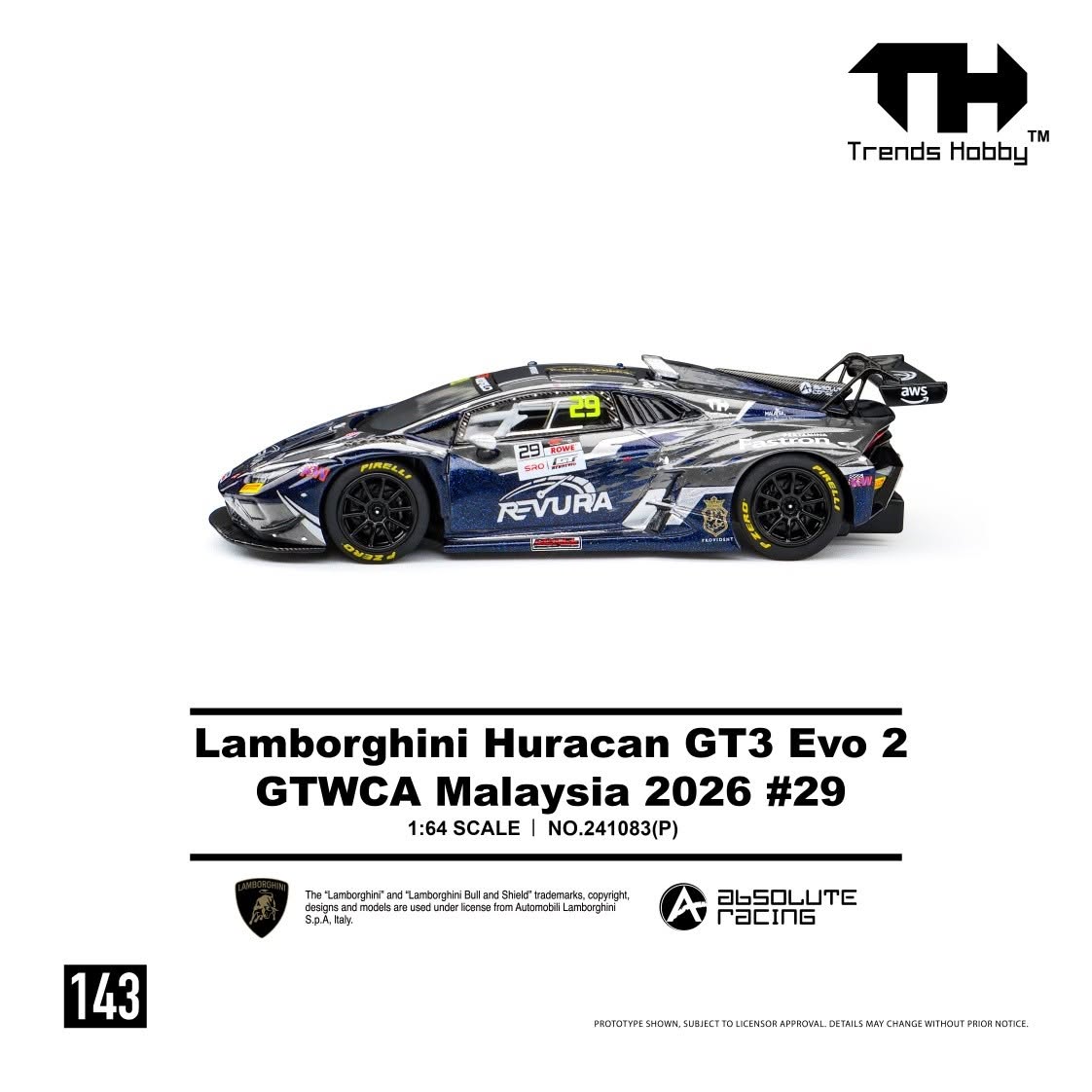 1:64 Trends Hobby - 2026 Lamborghini Huracan GT3 EVO #29 GTWCA Malaysia