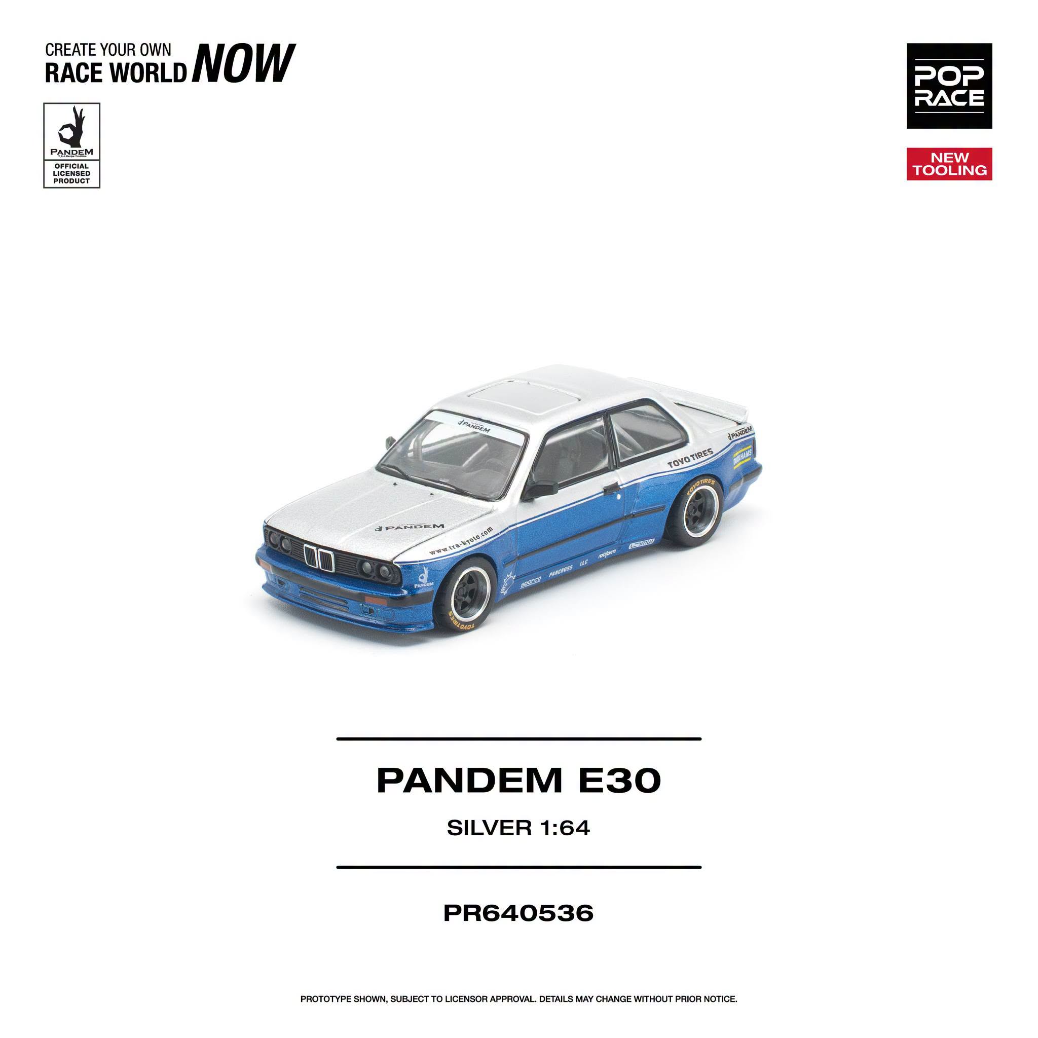 1:64 Pop Race Limited - Pandem E30, silver/blue