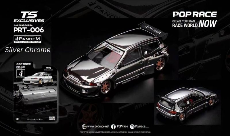 1:64 Pop Race Limited - Pandem EG6 *Tokyo Station Exclusives* silver chrome
