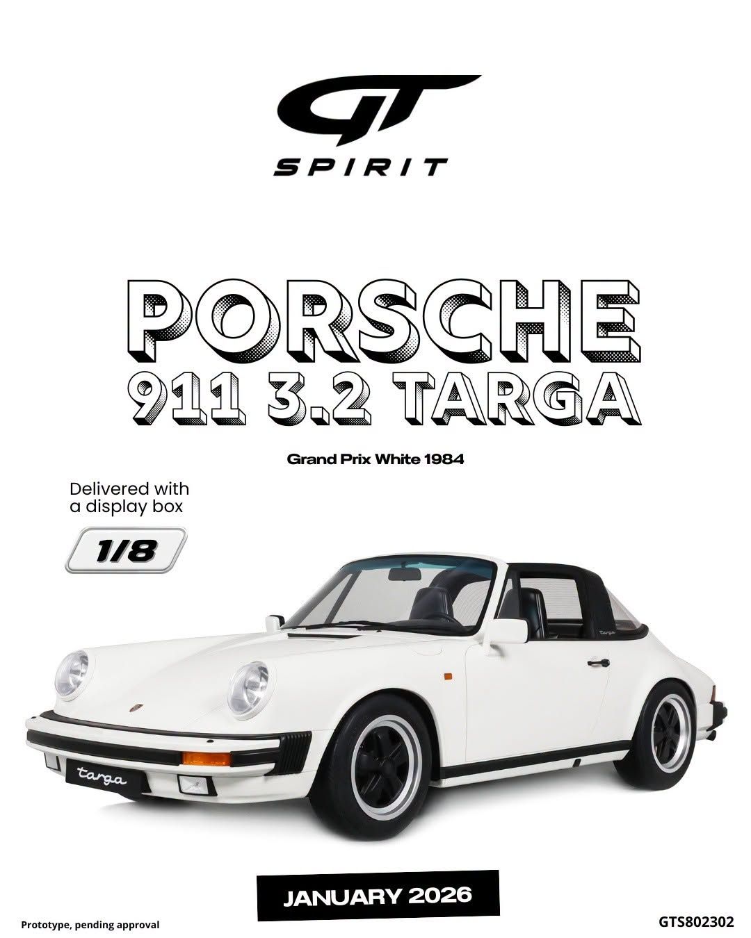 1:8 GT Spirit - 1984 Porsche 911 3.2 Targa White *with Showcase*