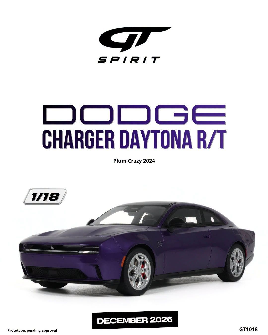 1:18 GT Spirit - 2024 Dodge Charger Daytona R/T Coupe Plum Crazy