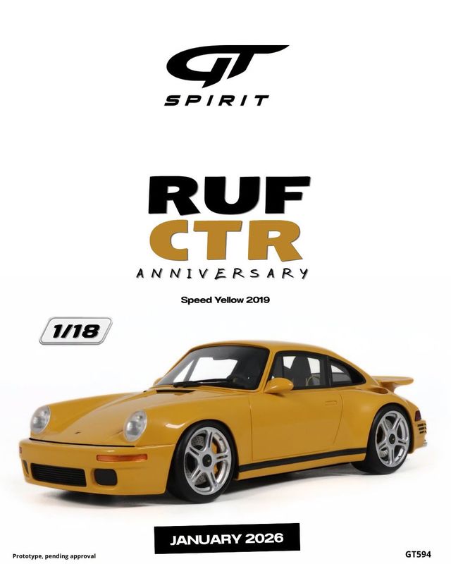 1:18 GT Spirit - 2019 Porsche 911 (964) RUF CTR Anniversary Coupe Speed Yellow 1:18 GT Spirit - 2019 Porsche 911 (964) RUF CTR Anniversary Coupe Speed Yellow