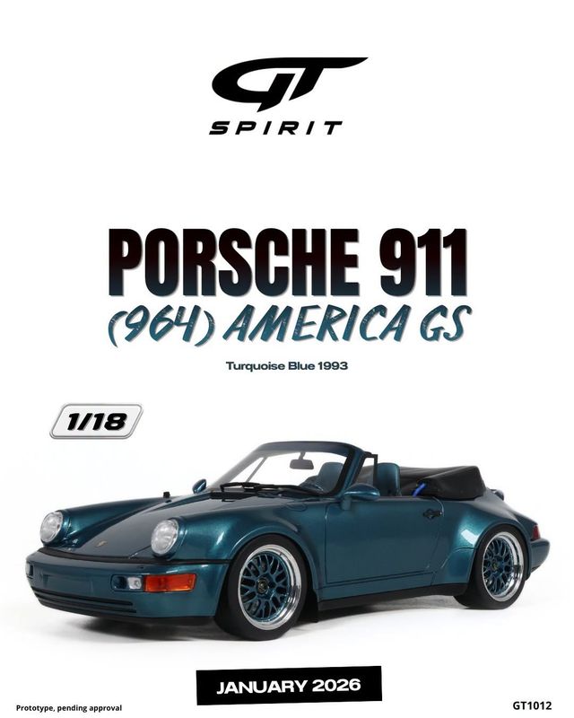 1:18 GT Spirit - 1993 Porsche 911 (964) America GS Cabriolet Turquoise Blue 1:18 GT Spirit - 1993 Porsche 911 (964) America GS Cabriolet Turquoise Blue