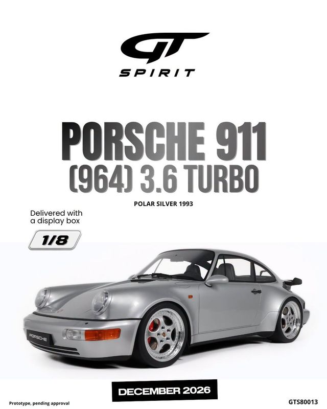 1:8 GT Spirit - 1993 Porsche 911 (964) 3.6 Turbo Coupe Silver *with Showcase* 1:8 GT Spirit - 1993 Porsche 911 (964) 3.6 Turbo Coupe Silver *with Showcase*