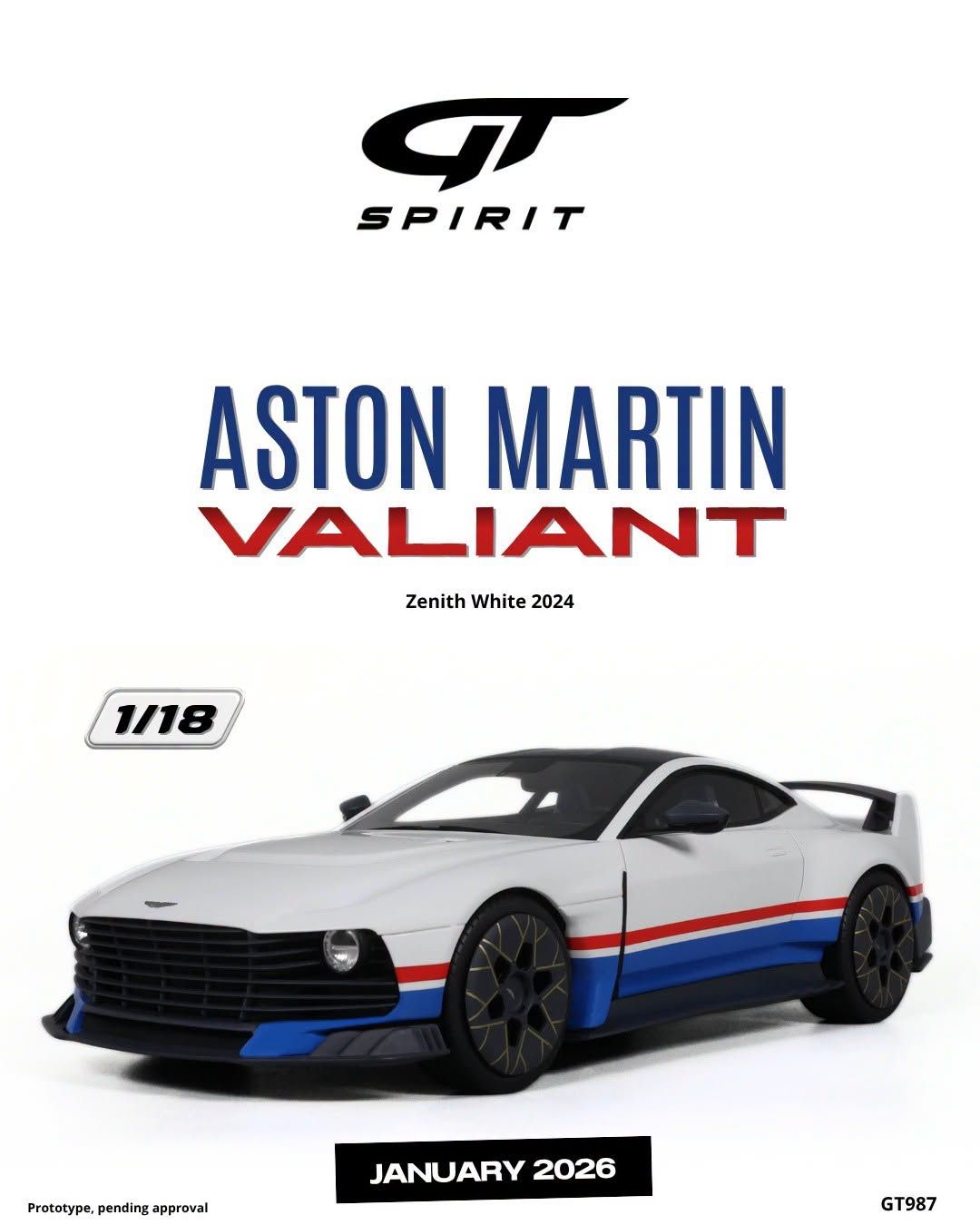 1:18 GT Spirit - 2024 Aston Martin Valiant Zenith White Blue/Red