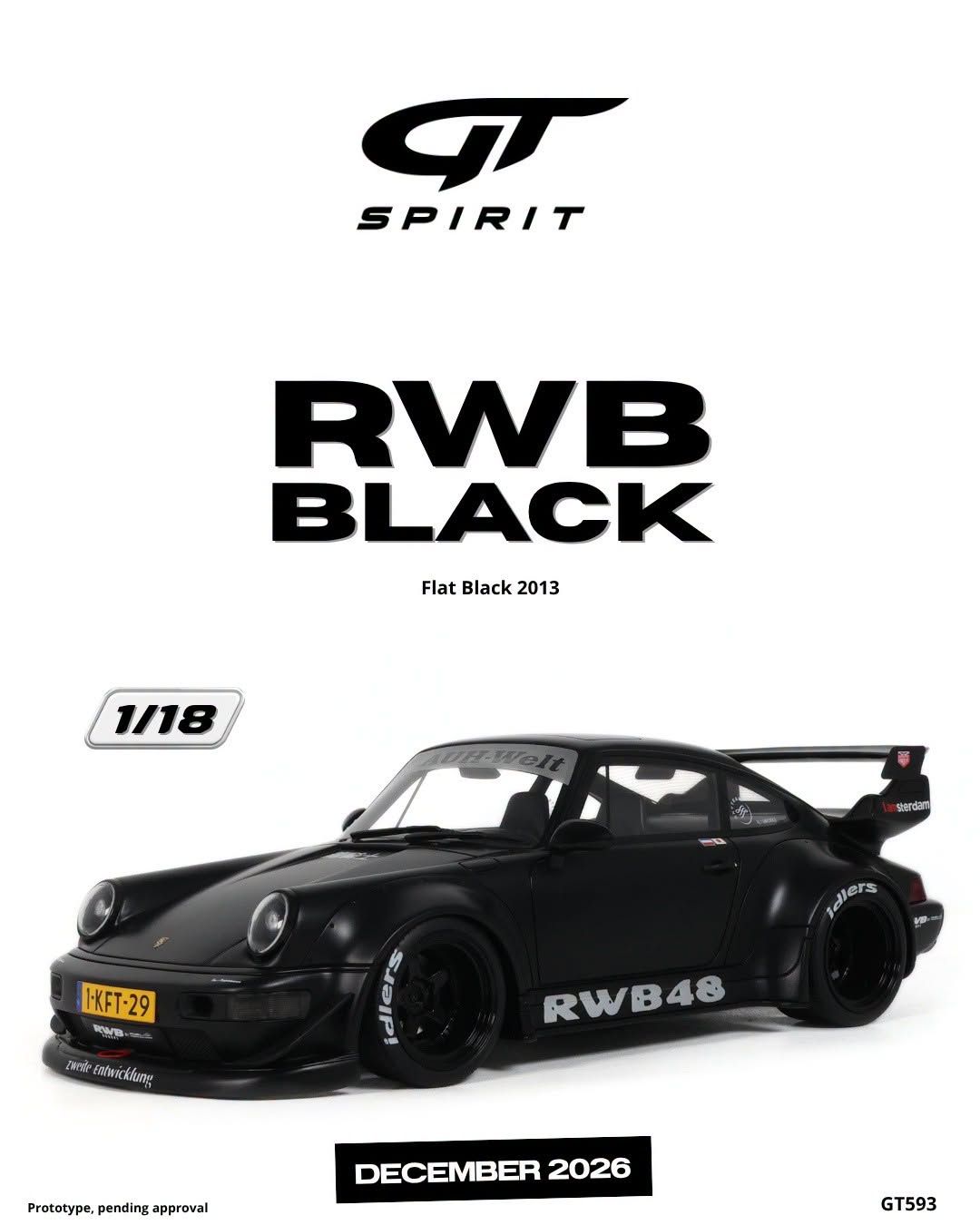 1:18 GT Spirit - 2013 Porsche 911 (930) RWB48 Rauh-Welt Coupe Matte Black