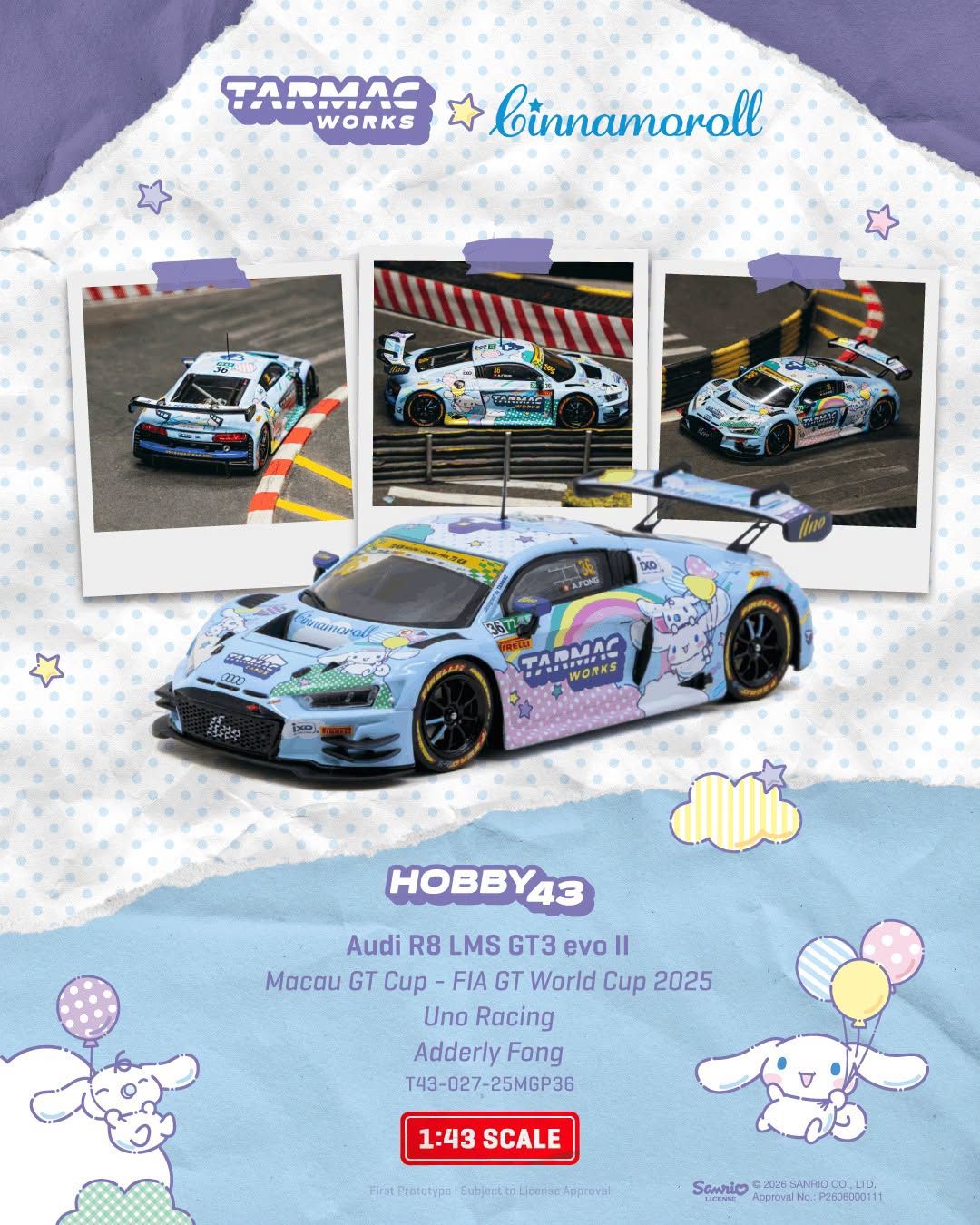 1:43 Tarmac - 2025 Audi R8 LMS GT3 EVO II Macau GT CUP