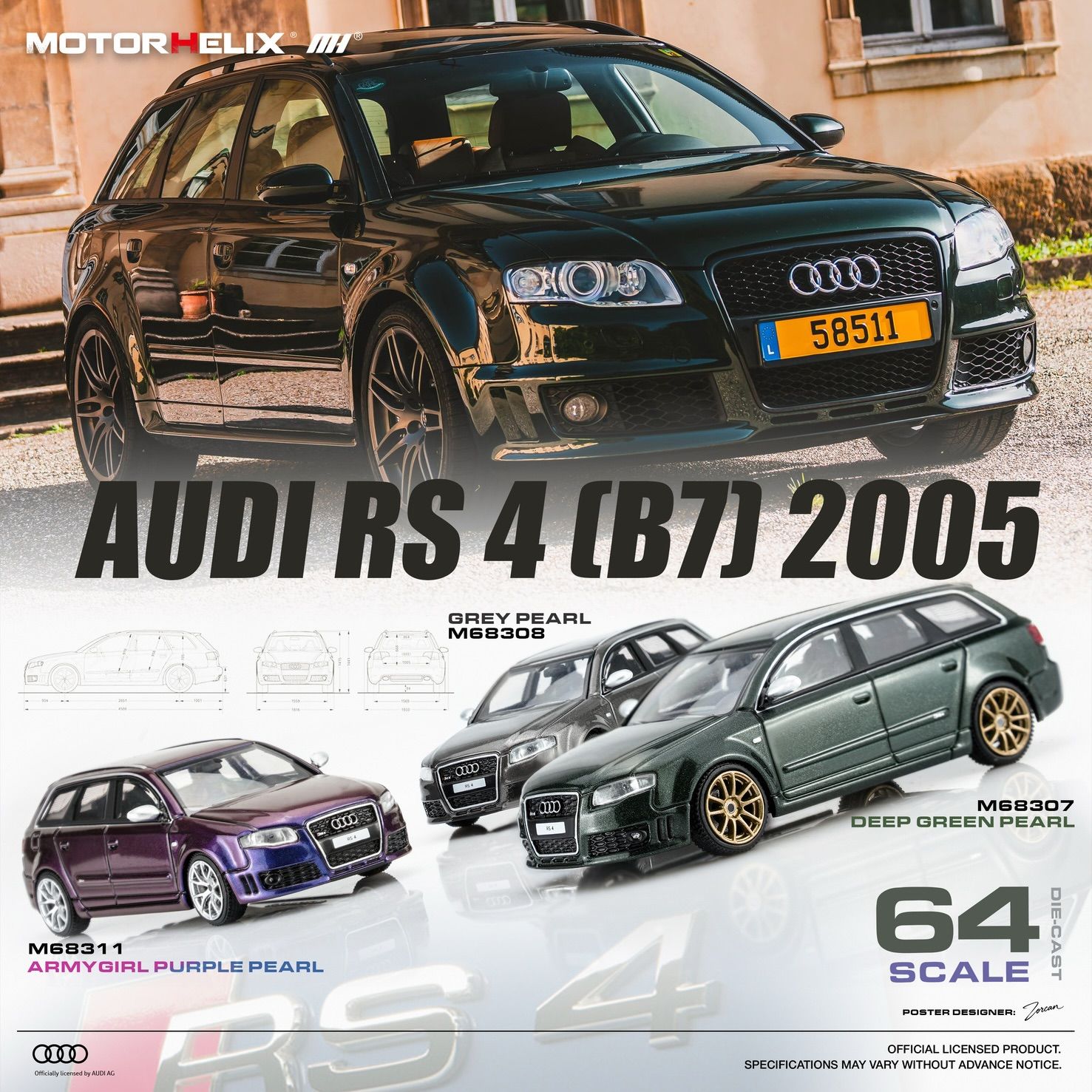 1:64 Motorhelix - 2005 Audi RS4 (B7), grey pearl