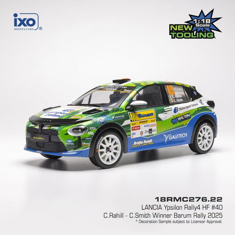 1:18 Ixo - Lancia Ypsilon HF Rally4 #40 Barum Rally 2025 - C. Rahill / C. Smith 1:18 Ixo - Lancia Ypsilon HF Rally4 #40 Barum Rally 2025 - C. Rahill / C. Smith