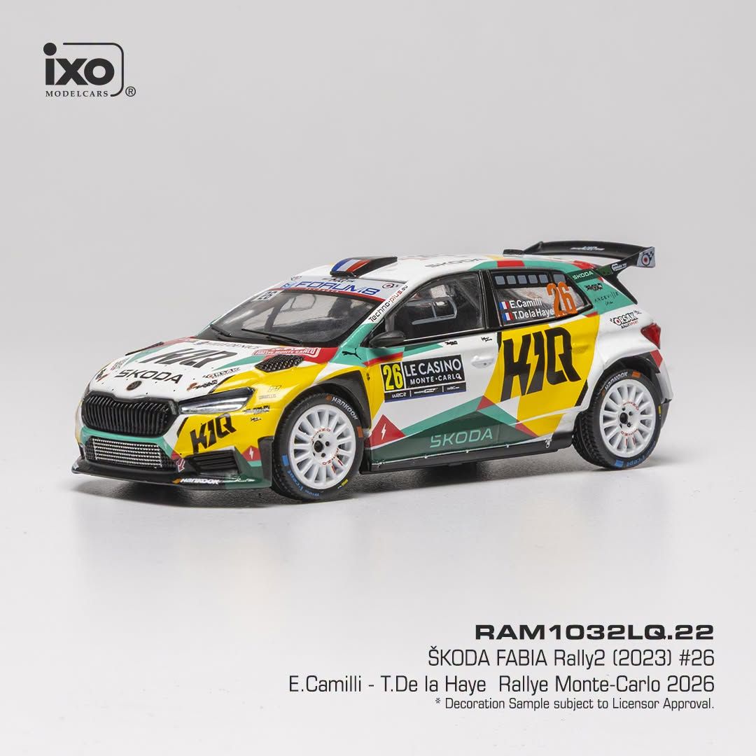 1:43 Ixo - Škoda Fabia Rally2 #26 Rally Monte Carlo 2026 - E. Camilli / T. de la Haye