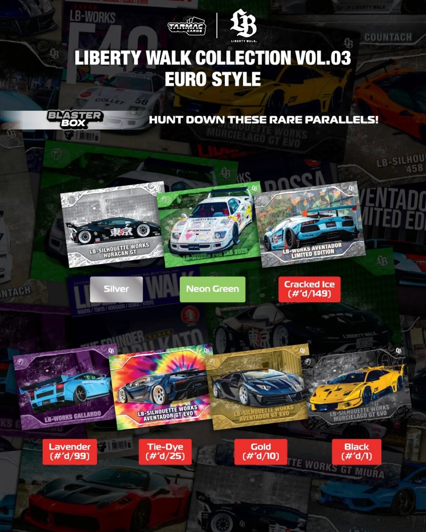 1:64 Tarmac Cards - Liberty Walk Collection Vol.03 Euro Style *Blaster Box*