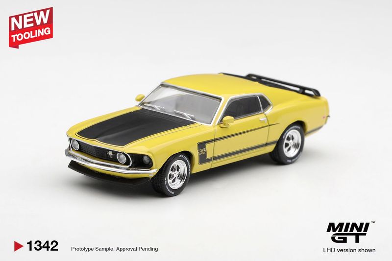 1:64 Mini GT - 1969 Ford Mustang Boss 302, bright yellow 1:64 Mini GT - 1969 Ford Mustang Boss 302, bright yellow