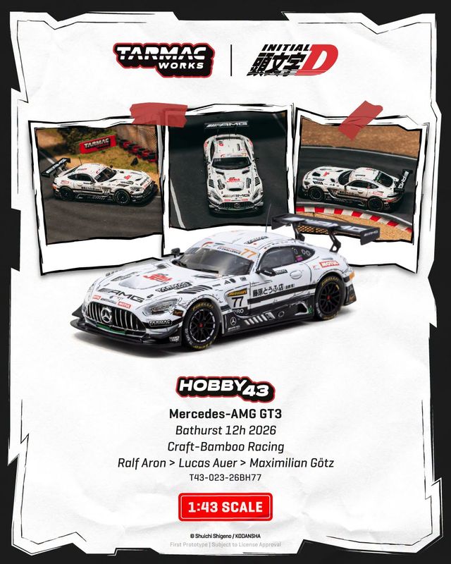 1:43 Tarmac - 2026 Mercedes Benz AMG GT GT3 #77 Ralf Aron Craft Bamboo Racing Bathurst 12h 1:43 Tarmac - 2026 Mercedes Benz AMG GT GT3 #77 Ralf Aron Craft Bamboo Racing Bathurst 12h