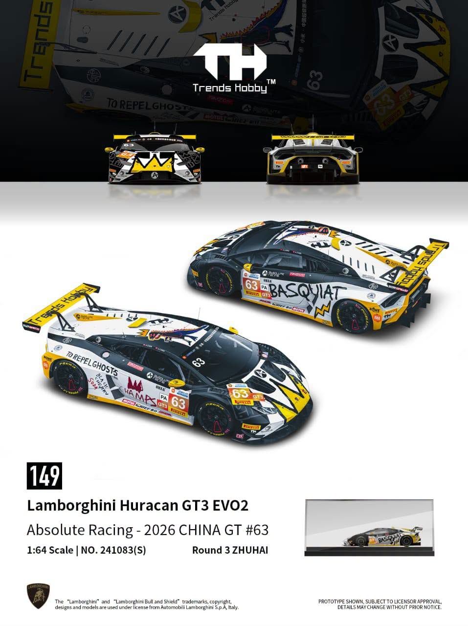 1:64 Trends Hobby - 2026 Lamborghini Huracan GT3 Evo2 China GT(Zhuhai)#63