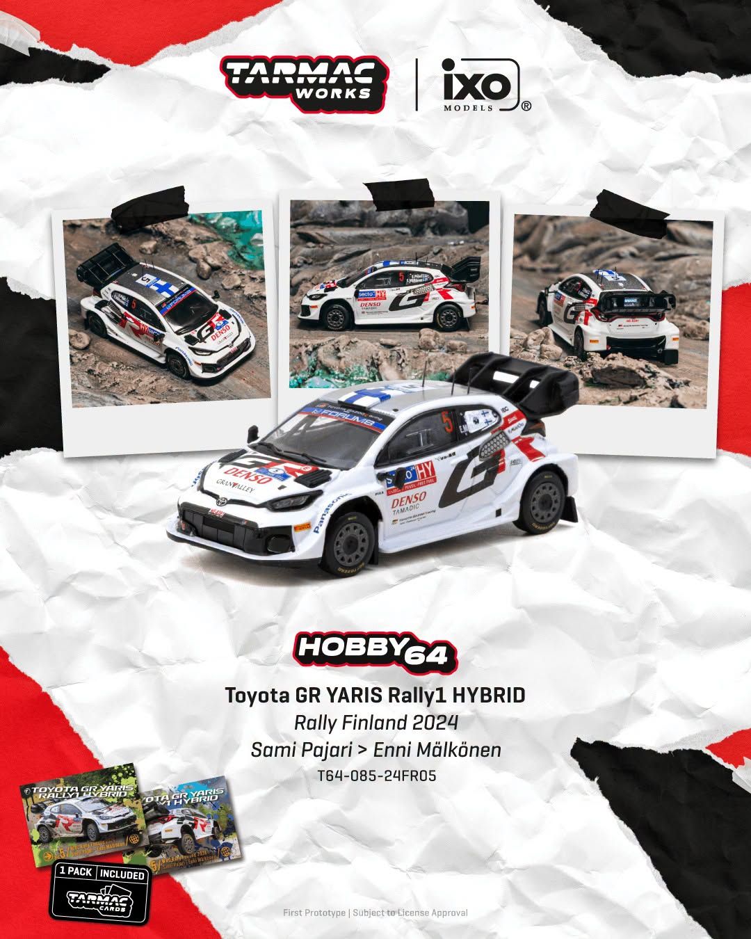 1:64 Tarmac - 2024 Toyota Yaris GR Rally1 Hybrid #5 Sami Pajari Rally Finland *Tarmac Cards*
