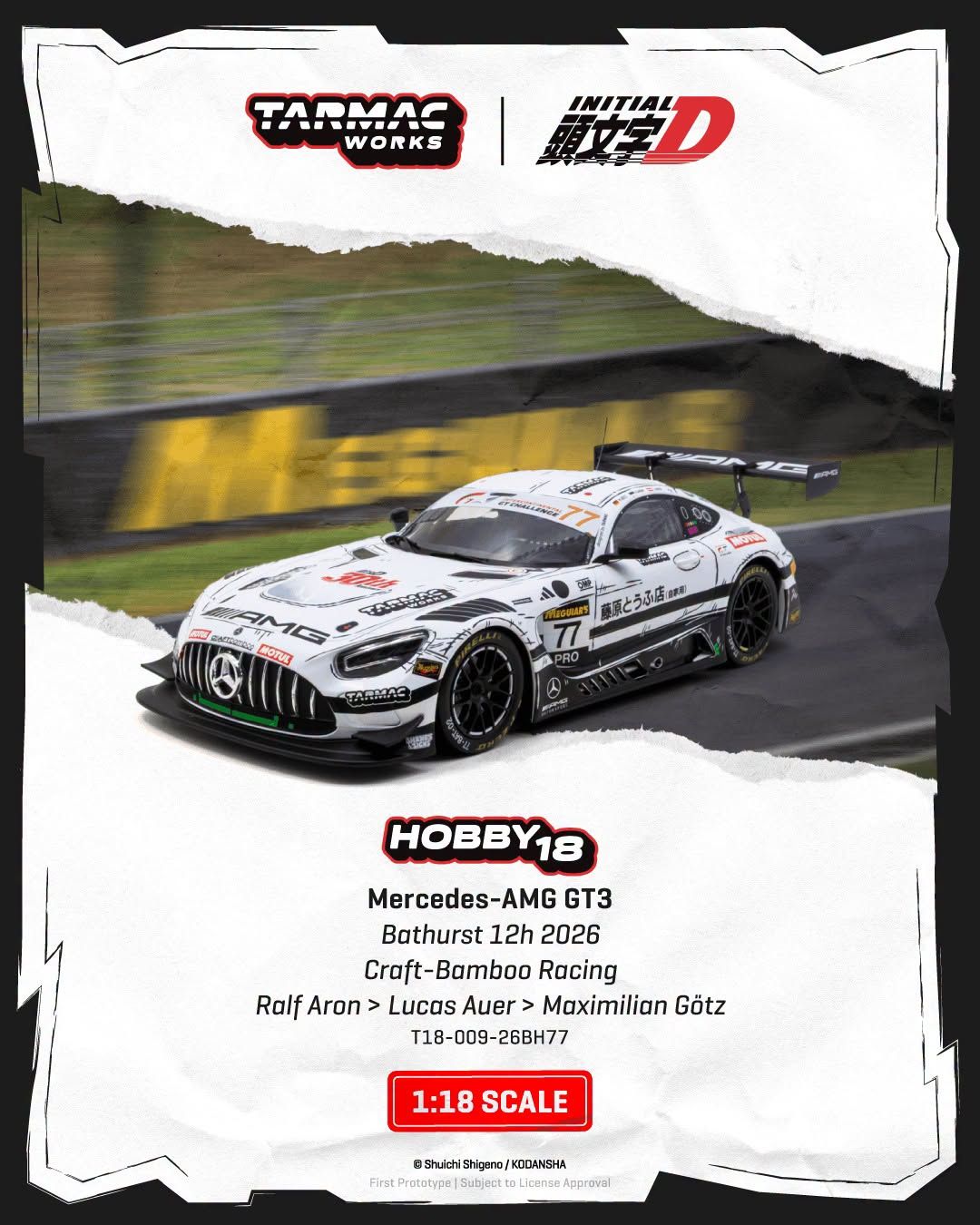 1:18 Tarmac - 2026 Mercedes Benz AMG GT GT3 #77 Ralf Aron Craft Bamboo Racing Bathurst 12h
