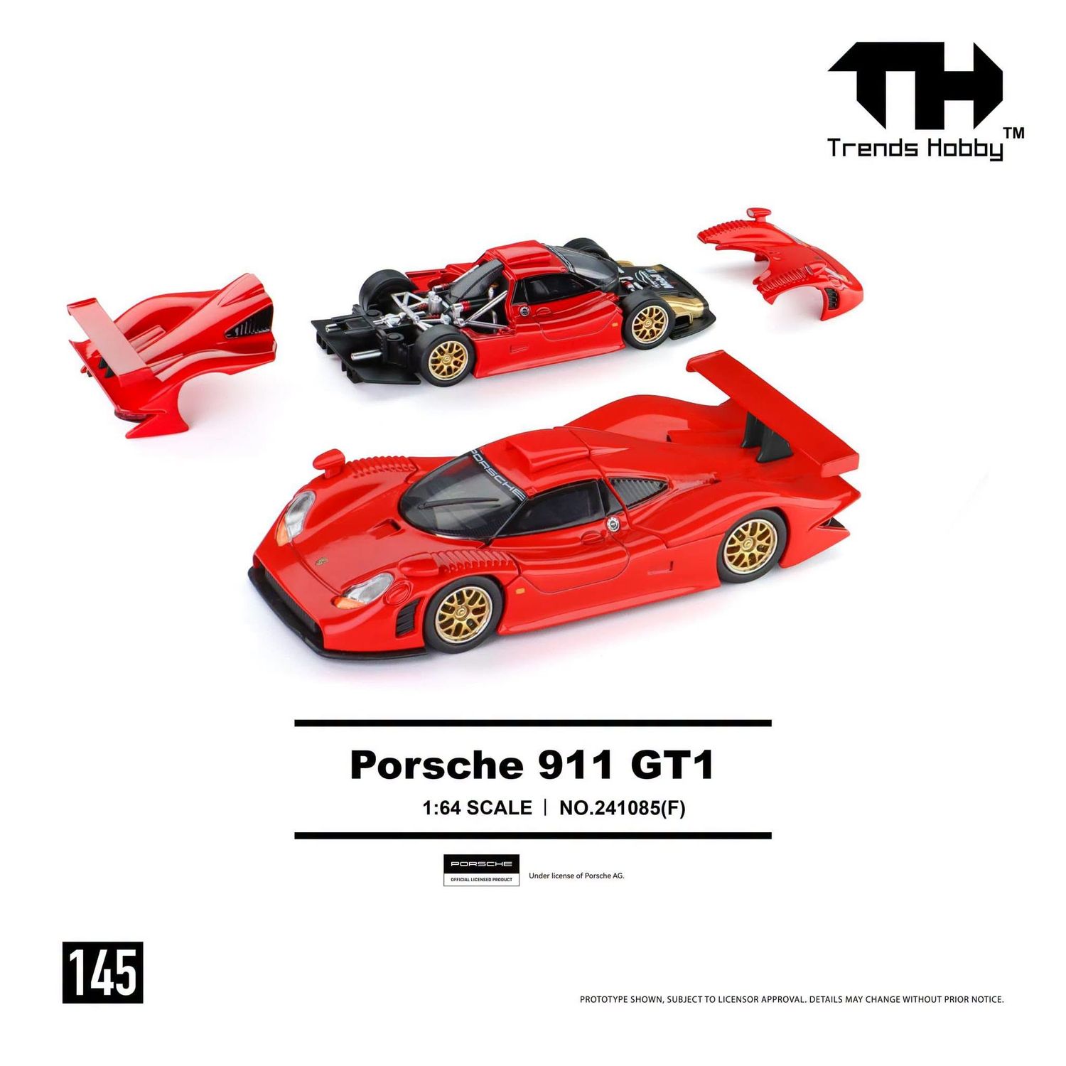 1:64 Trends Hobby - 1998 Porsche 911 GT1, red