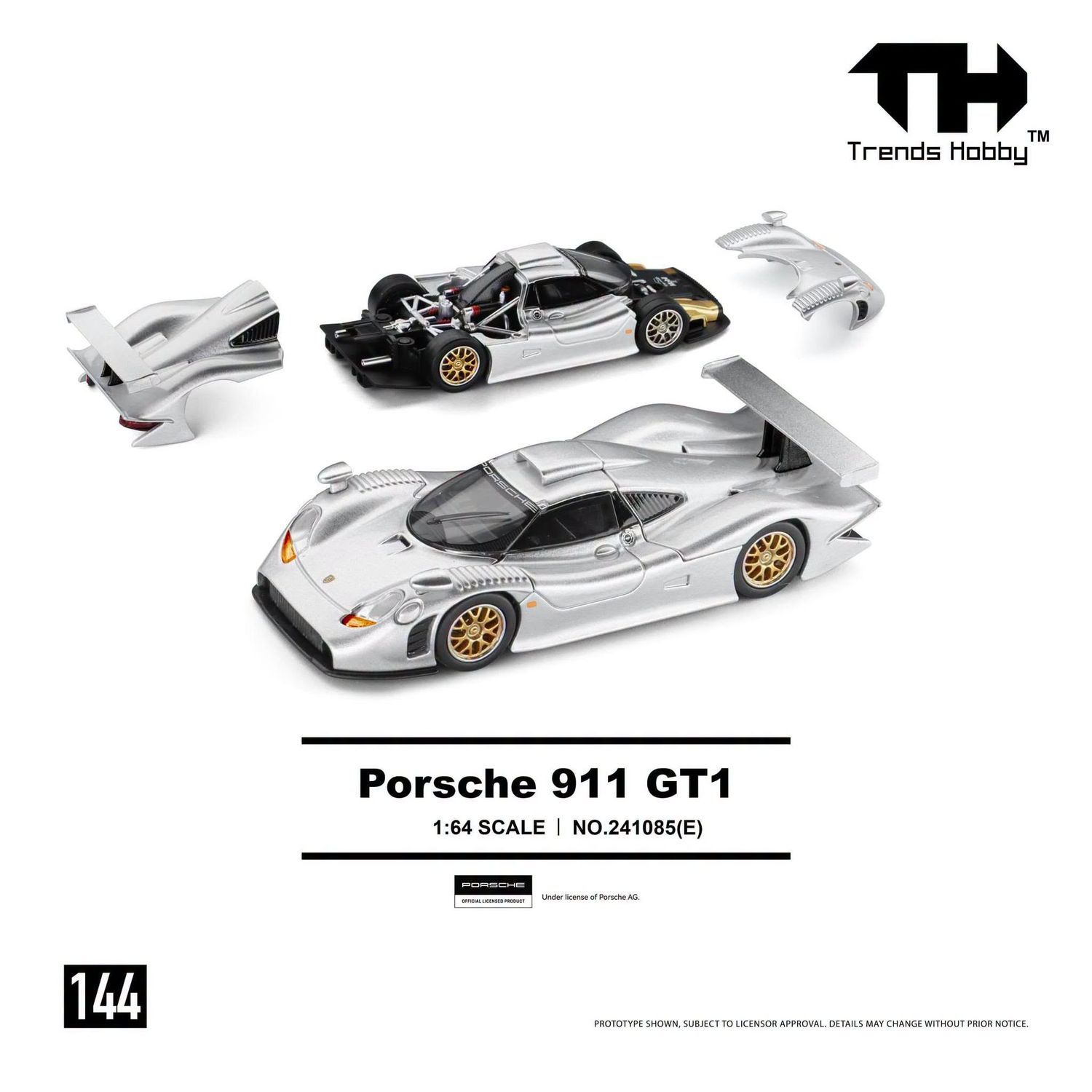 1:64 Trends Hobby - 1998 Porsche 911 GT1, silver