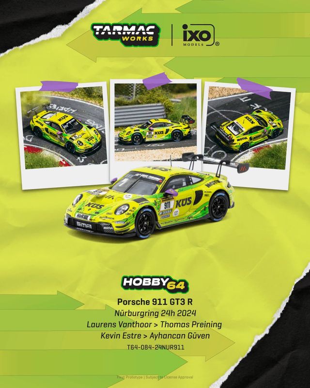 1:64 Tarmac - 2024 Porsche 911 (992) GT3 R #911 Laurens Vanthoor Nurburgring 24h 1:64 Tarmac - 2024 Porsche 911 (992) GT3 R #911 Laurens Vanthoor Nurburgring 24h