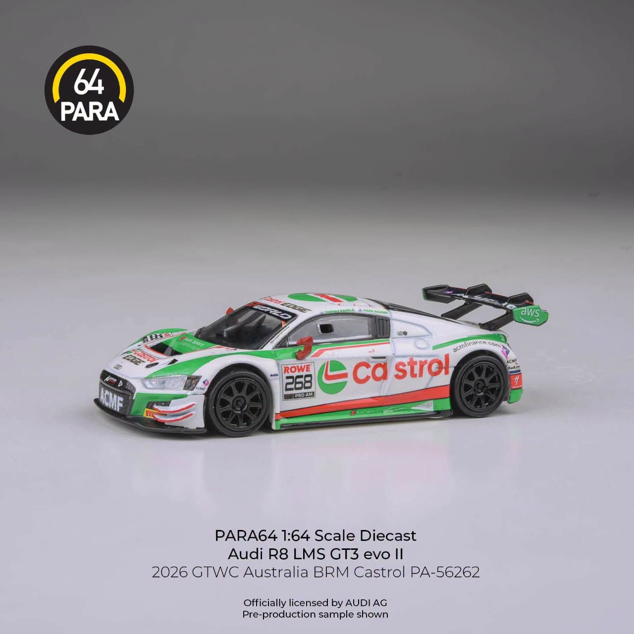 1:64 Para64 - 2026 Audi R8 LMS GT3 Evo II GTWC Australia BRM Castrol