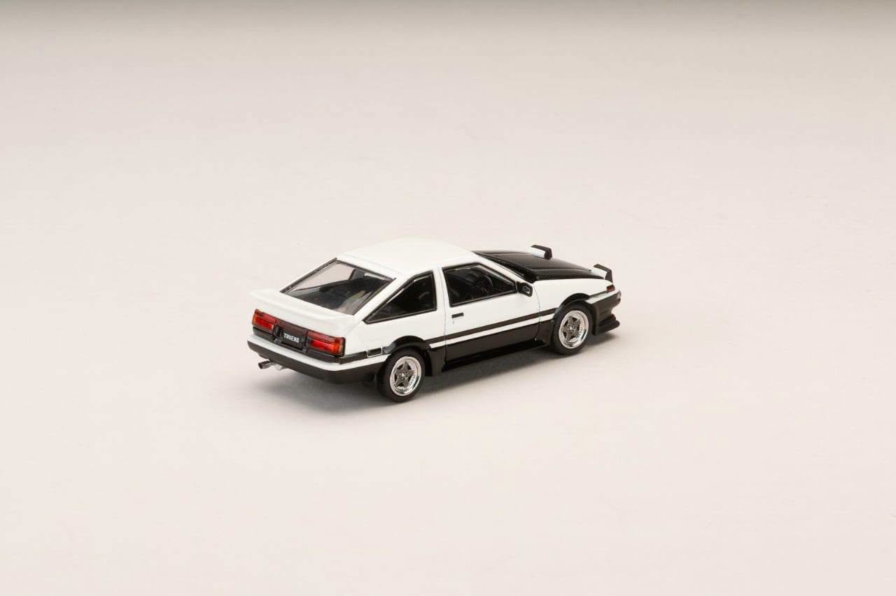 1:64 Hobby Japan - Toyota Sprinter Trueno GT APEX (AE86) Late Ver. JDM Style Carbon Bonnet, white/black