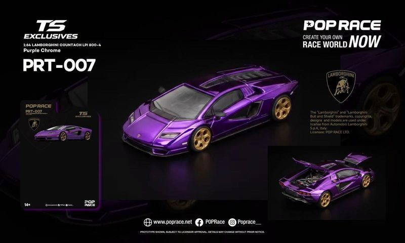 1:64 Pop Race Limited - Lamborghini Countach LPI 800-4 *Tokyo Station Exclusives*, purple chrome *Enigma Exclusive* 1:64 Pop Race Limited - Lamborghini Countach LPI 800-4 *Tokyo Station Exclusives*, purple chrome *Enigma Exclusive*