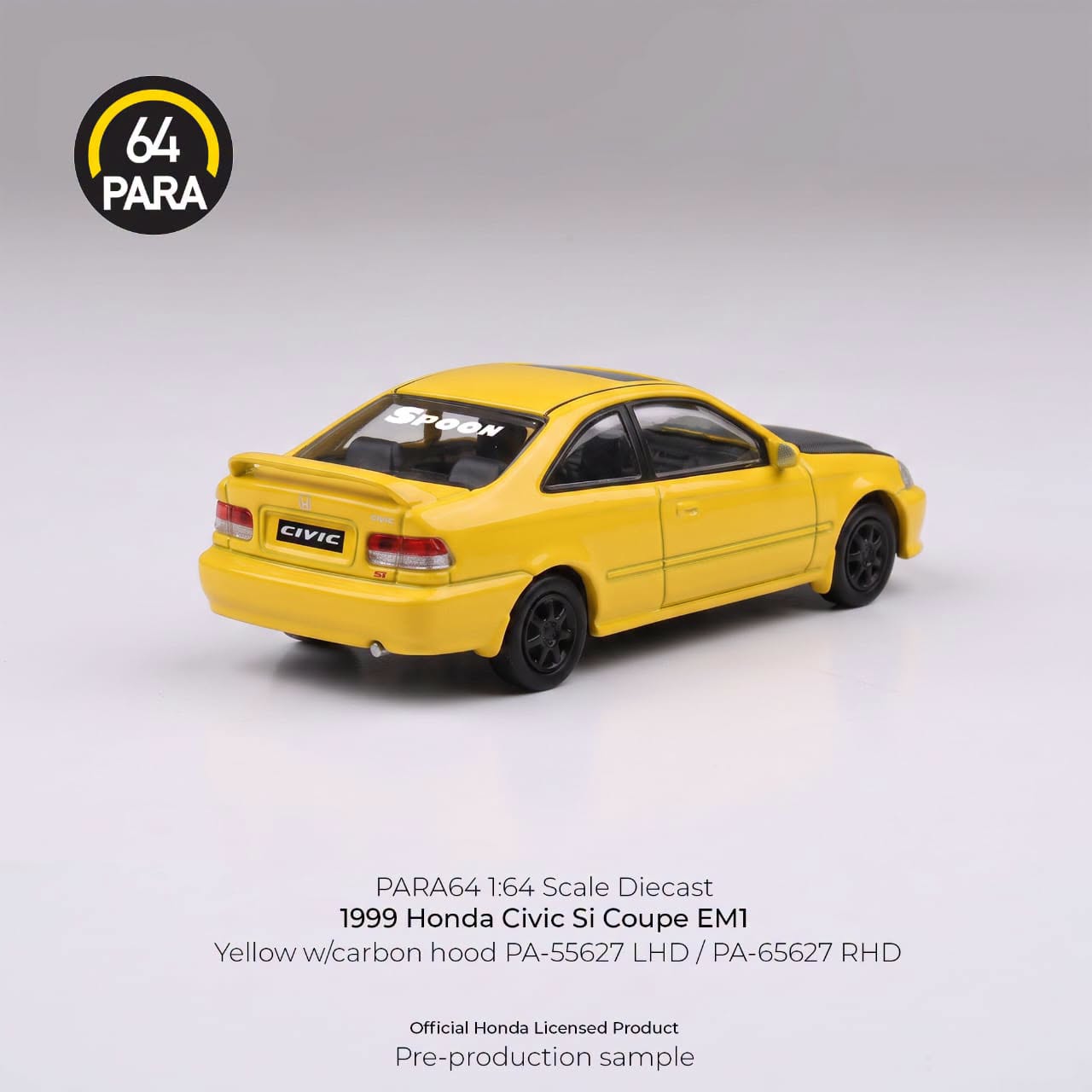1:64 Para64 - 1999 Honda Civic Coupe EM1, yellow with carbon hood