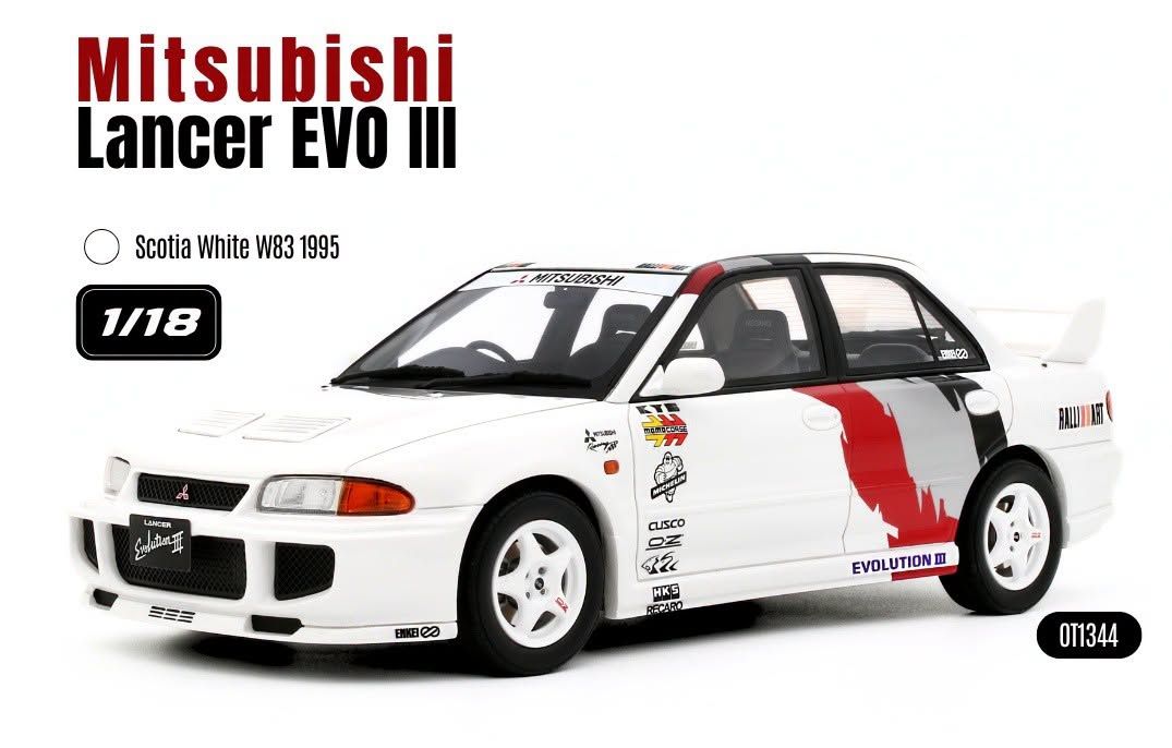 1:18 Otto Mobile - 1995 Mitsubishi Lancer Evolution III (W83) Base Rally White