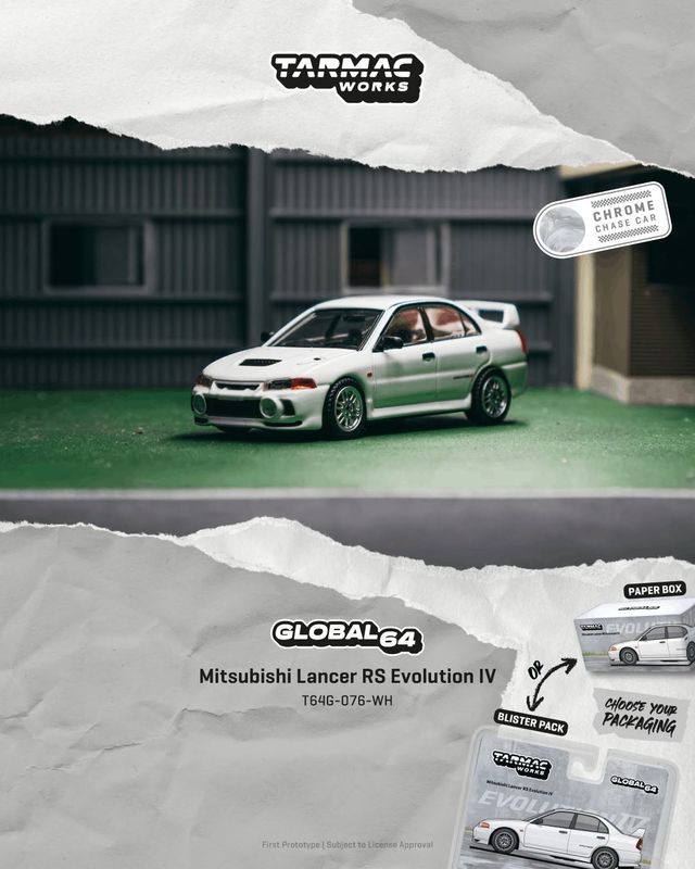1:64 Tarmac - 1996 Mitsubishi Lancer RS Evolution IV, white *Blister* 1:64 Tarmac - 1996 Mitsubishi Lancer RS Evolution IV, white *Blister*