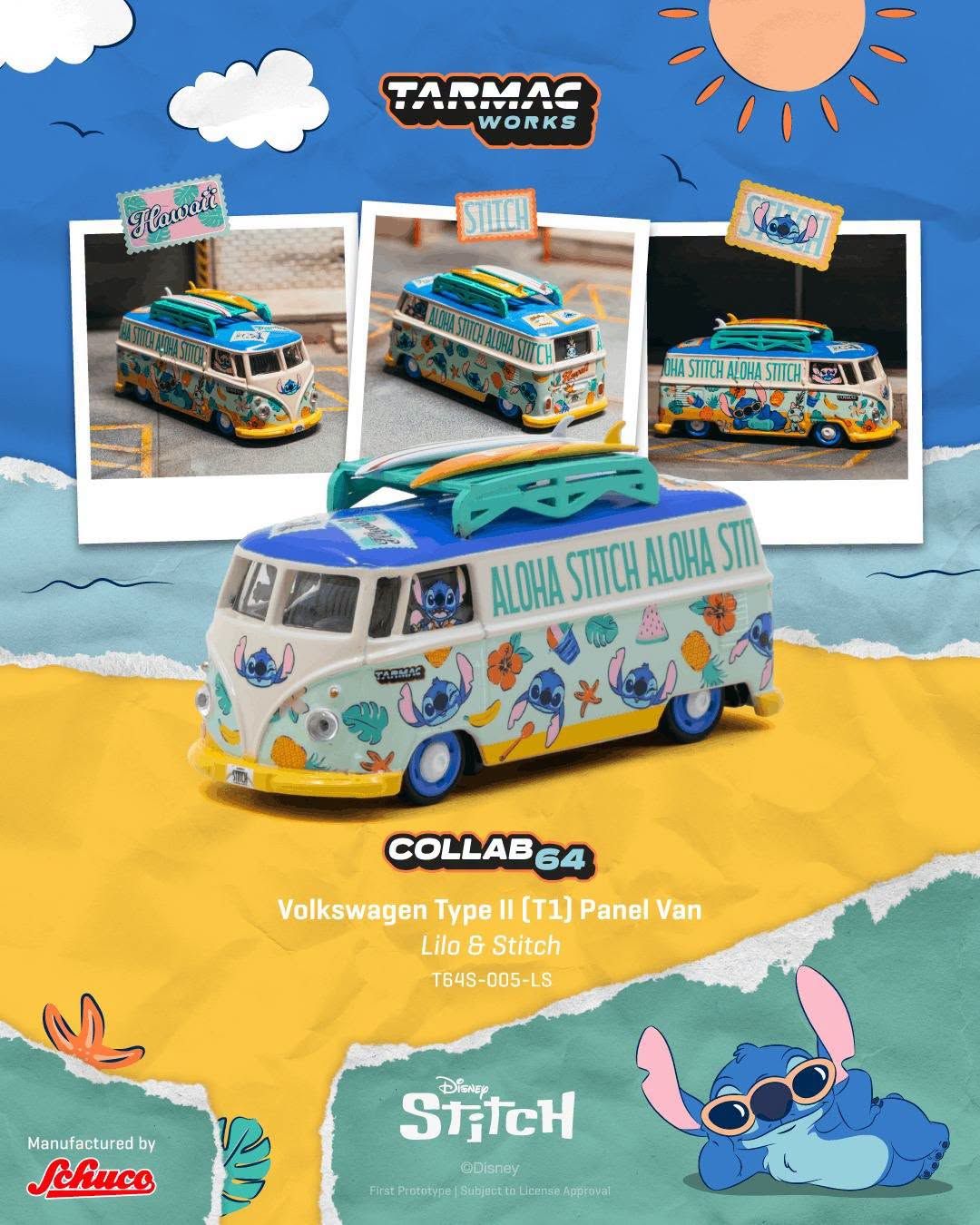 1:64 Tarmac - 2025 Volkswagen Transporter T1 Panel van Lilo & Stitch