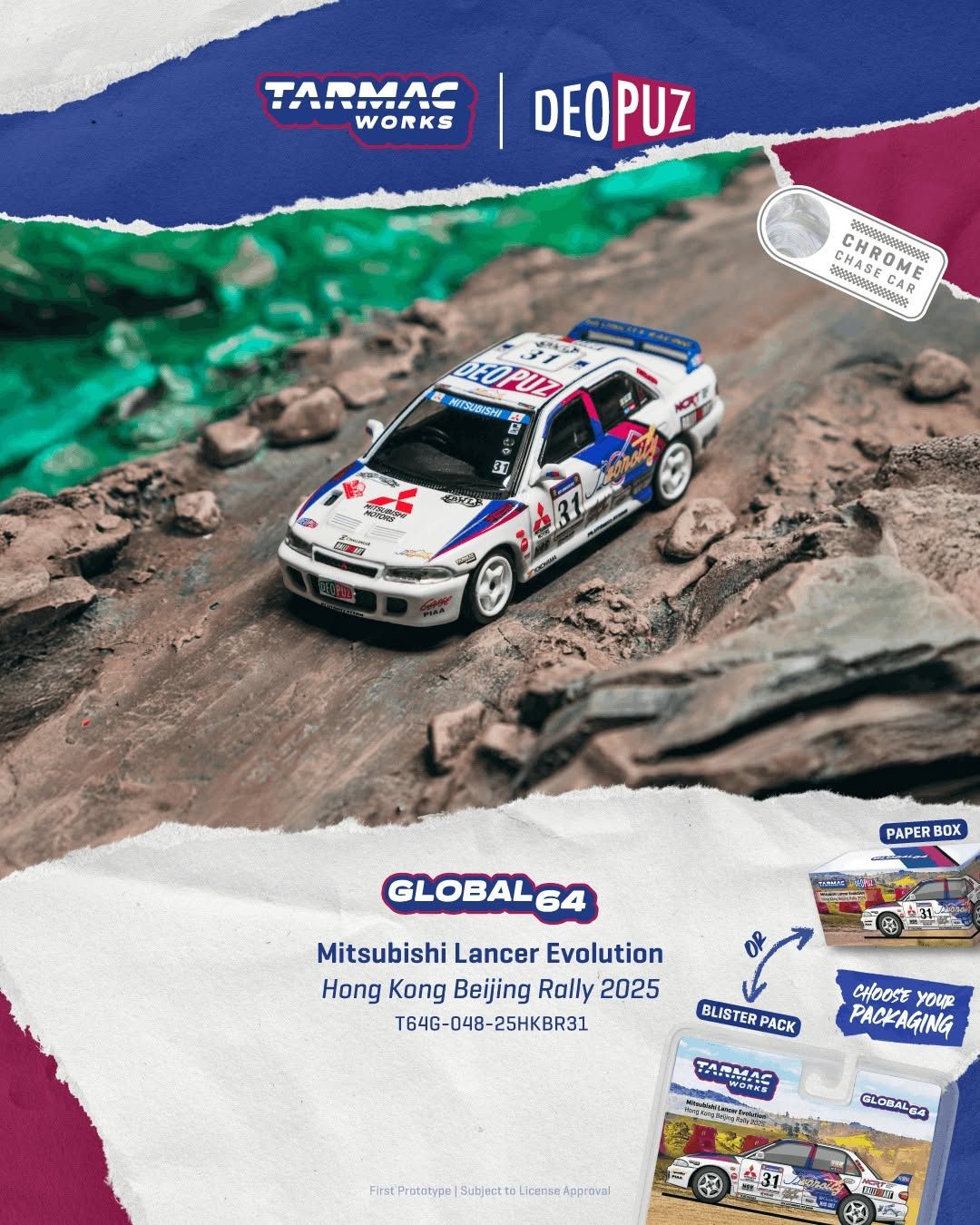 1:64 Tarmac - 2025 Mitsubishi Lancer Evolution Hong Kong Beijing Rally