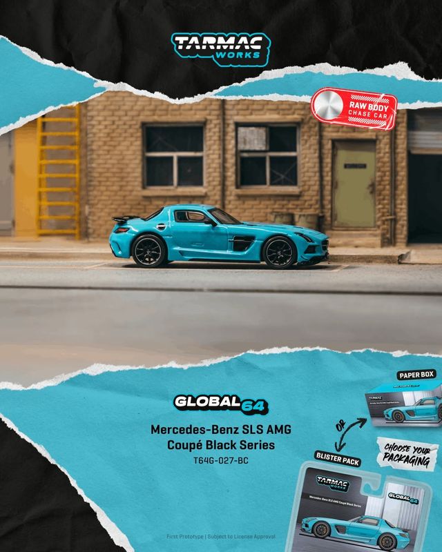 1:64 Tarmac - 2012 Mercedes-Benz SLS Black Series, baby blue mat 1:64 Tarmac - 2012 Mercedes-Benz SLS Black Series, baby blue mat