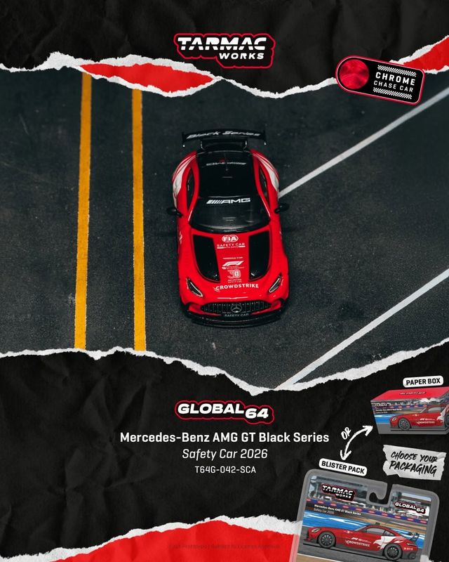 1:64 Tarmac - 2026 Mercedes-Benz AMG GT Black Series Safety car, red/white 1:64 Tarmac - 2026 Mercedes-Benz AMG GT Black Series Safety car, red/white