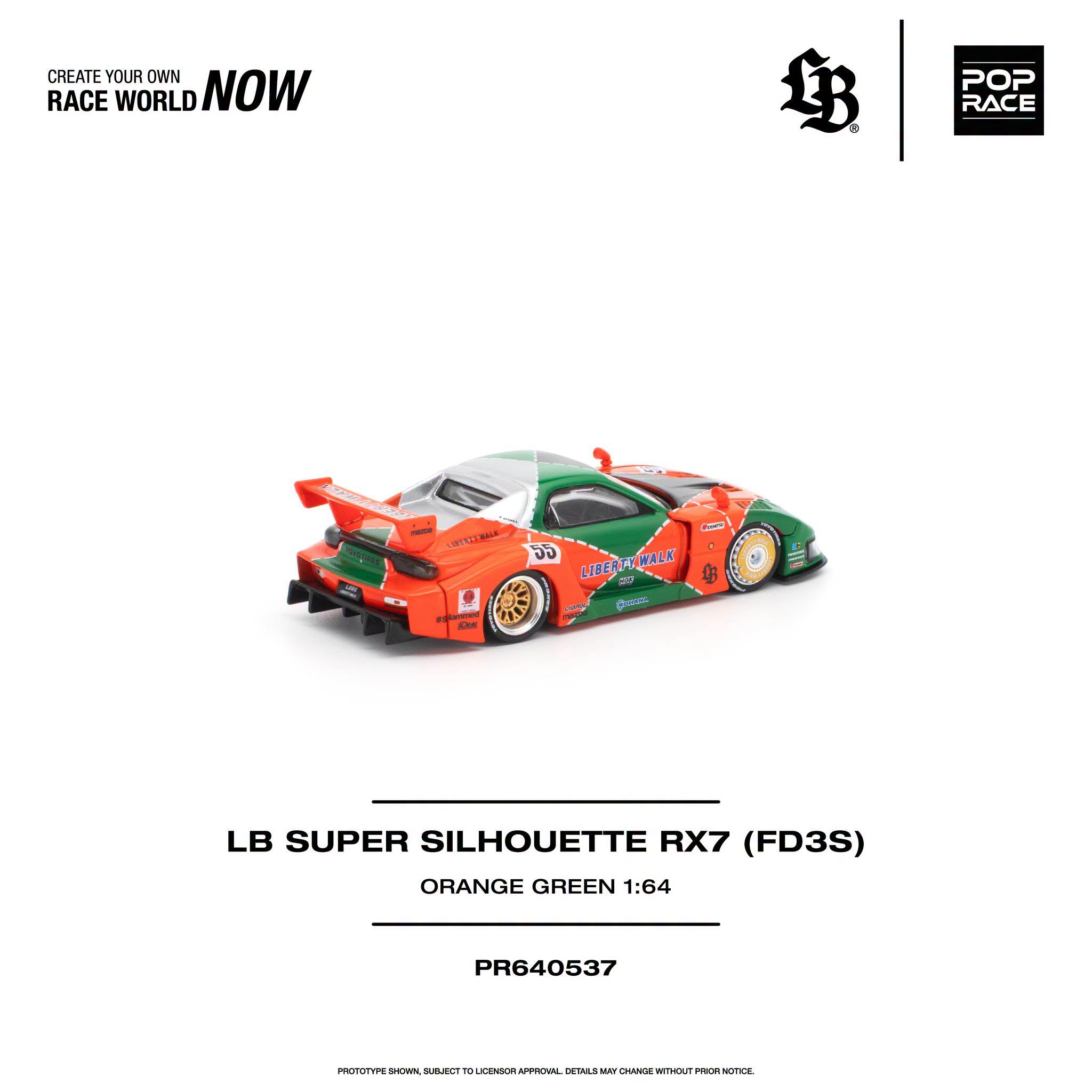1:64 Pop Race Limited - LB Super Silhouette RX7 (FD3S), orange/green