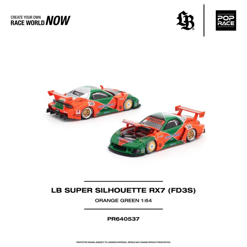 1:64 Pop Race Limited - LB Super Silhouette RX7 (FD3S), orange/green 1:64 Pop Race Limited - LB Super Silhouette RX7 (FD3S), orange/green