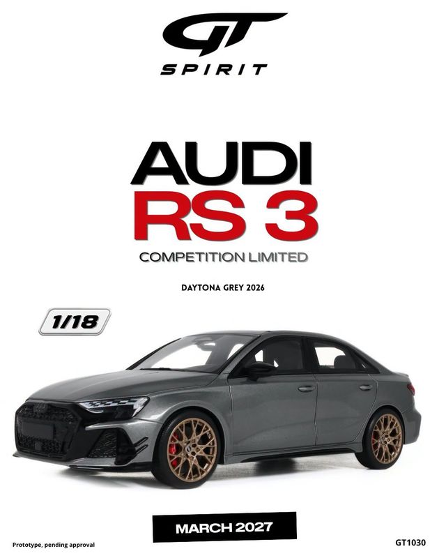 1:18 GT Spirit - 2026 Audi RS3 Competition Daytona Grey 1:18 GT Spirit - 2026 Audi RS3 Competition Daytona Grey