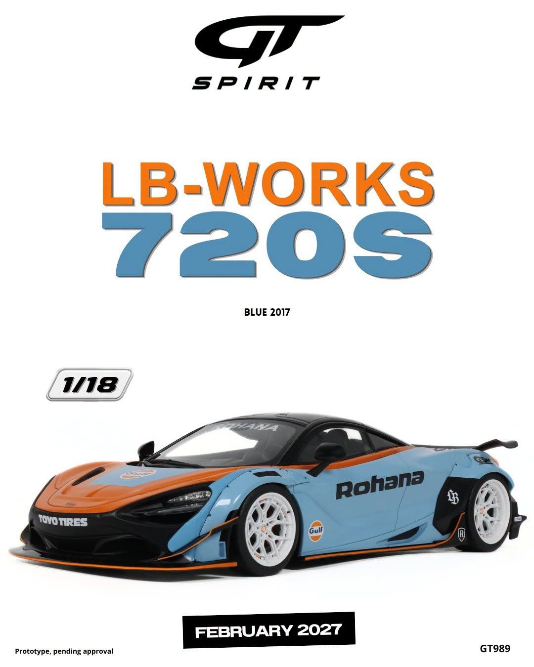 1:18 GT Spirit - 2017 McLaren 720S LB Works Hellblau / Orange