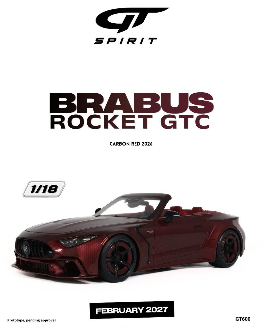 1:18 GT Spirit - 2026 Mercedes-Benz GT C Cabriolet Brabus Rocket Carbon Red