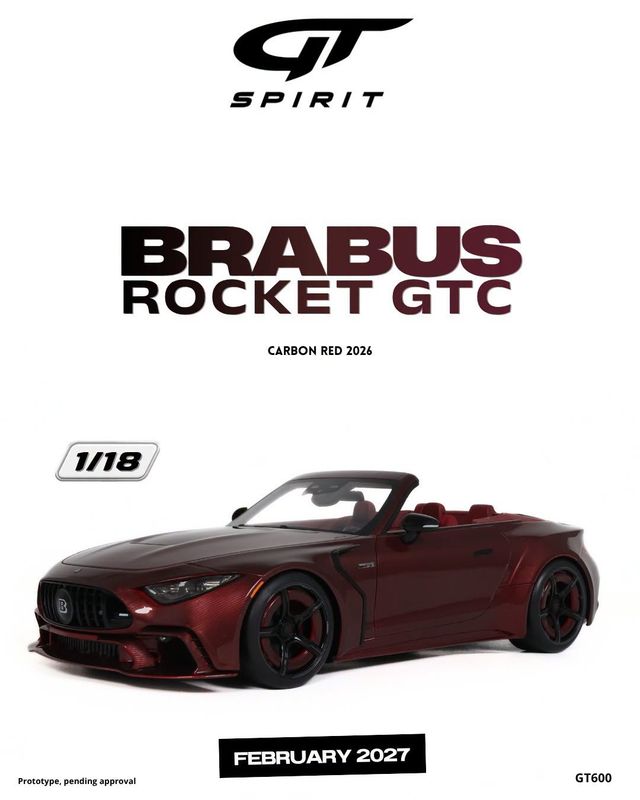 1:18 GT Spirit - 2026 Mercedes-Benz GT C Cabriolet Brabus Rocket Carbon Red 1:18 GT Spirit - 2026 Mercedes-Benz GT C Cabriolet Brabus Rocket Carbon Red