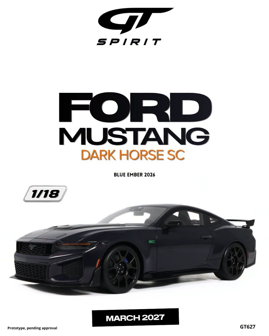 1:18 GT Spirit - 2026 Ford Mustang Dark Horse SC Coupé Ember Blue
