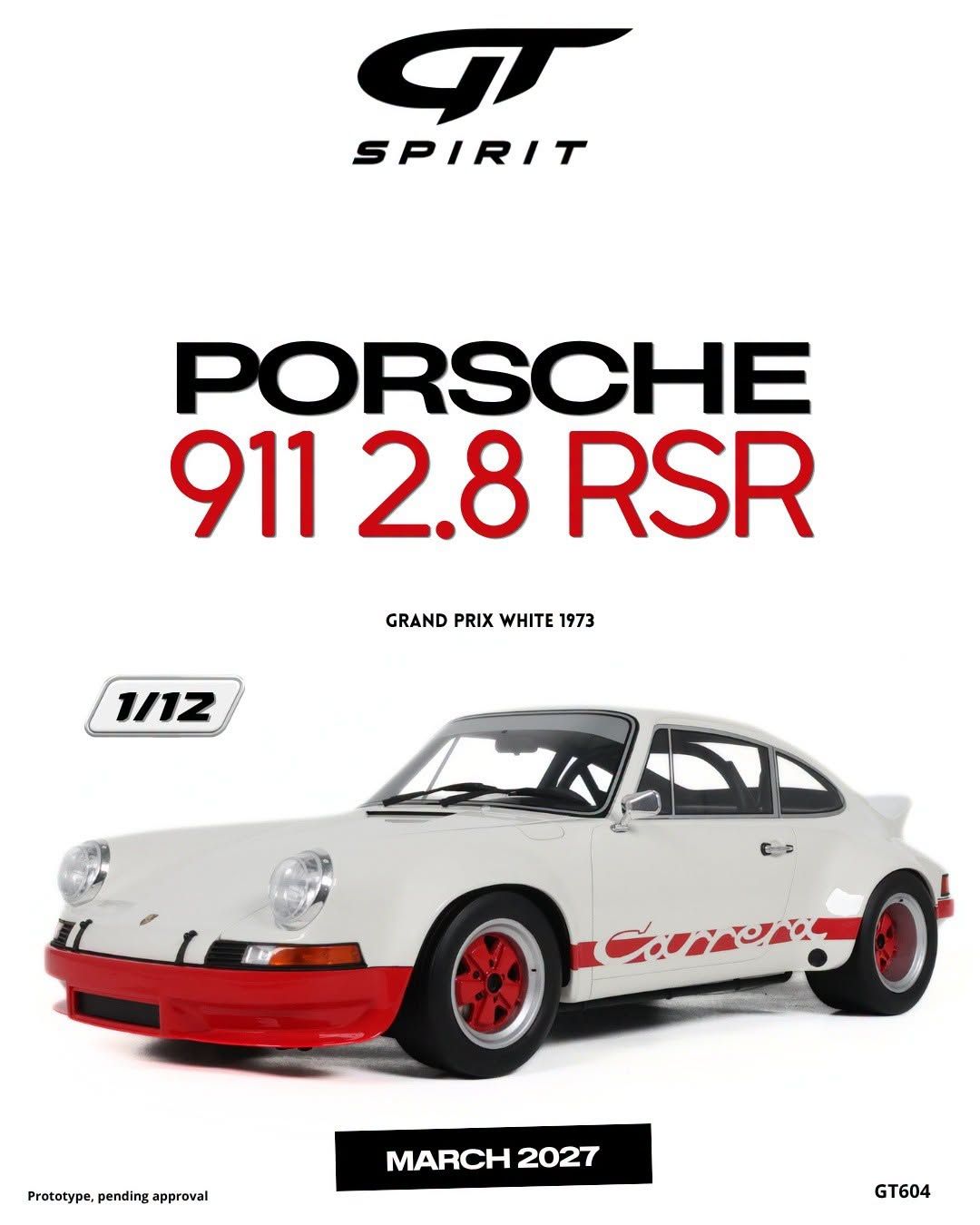 1:12 GT Spirit - 1973 Porsche 911 Carrera RSR 2.8 Coupé Weiß / Rot