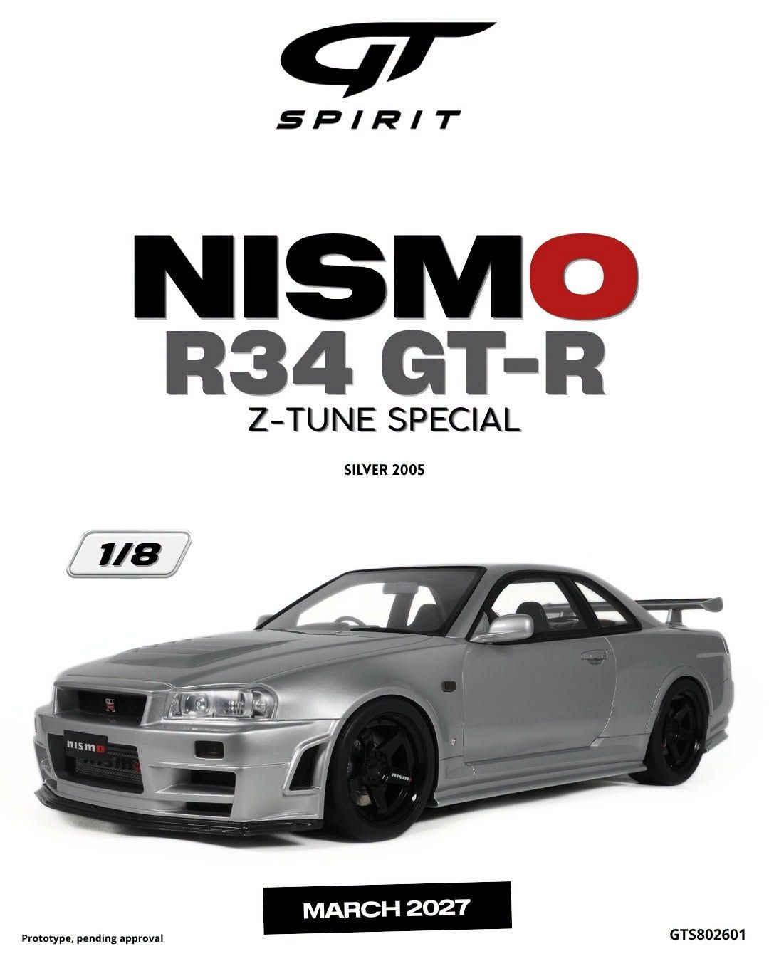 1:8 GT Spirit - 2005 Nissan Skyline GT-R (R34) Z-Tune Coupé Matt Silber *with Showcase*